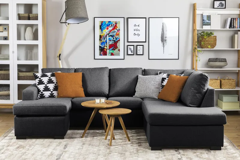 Crazy 4-personers Højrevendt U-formet Small Sofa med Chaiselong i Stof - Mørkegrå - Møbler - Sofaer - U Sofa