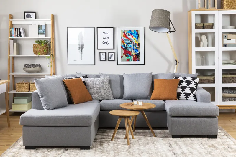 Crazy 4-personers Venstrevendt U-formet Small Sofa med Divan og Chaiselong i Stof inkl. Kuvertpuder - Grå - Møbler - Sofaer - U Sofa