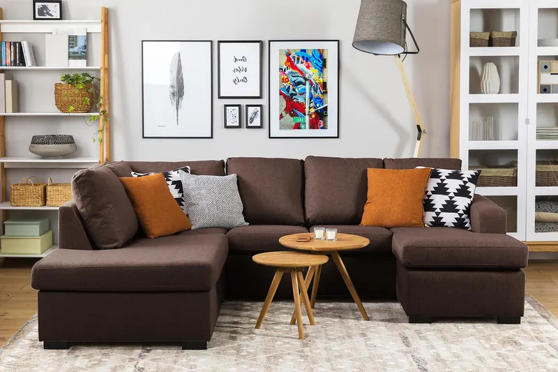 Crazy 4-personers Højrevendt U-formet Small Sofa med Chaiselong i Stof - Brun - Møbler - Sofaer - U Sofa