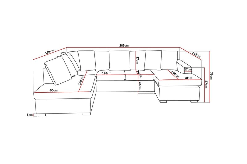 Crazy 4-personers Venstrevendt U-formet Large Sofa med Divan og Chaiselong i Stof inkl. Kuvertpuder - Mørkegrå - Møbler - Sofaer - U Sofa