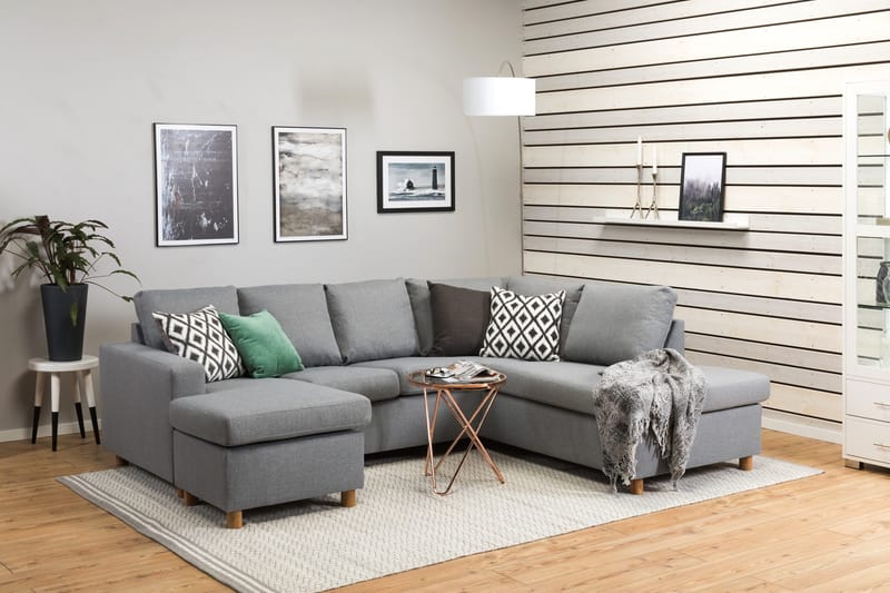 Crazy 4-personers Højrevendt U-formet Large Sofa med Chaiselong i Stof - Grå - Møbler - Sofaer - U Sofa