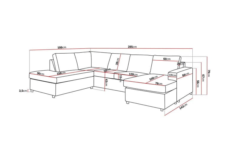 Crazy 4-personers Venstrevendt U-formet Large Sofa med Chaiselong i Stof - Antracit - Møbler - Sofaer - U Sofa