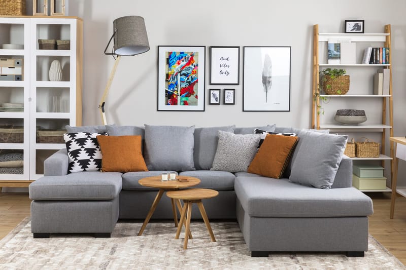 Crazy 4-personers Højrevendt U-formet Small Sofa med Divan og Chaiselong i Stof inkl. Kuvertpuder - Grå - Møbler - Sofaer - U Sofa