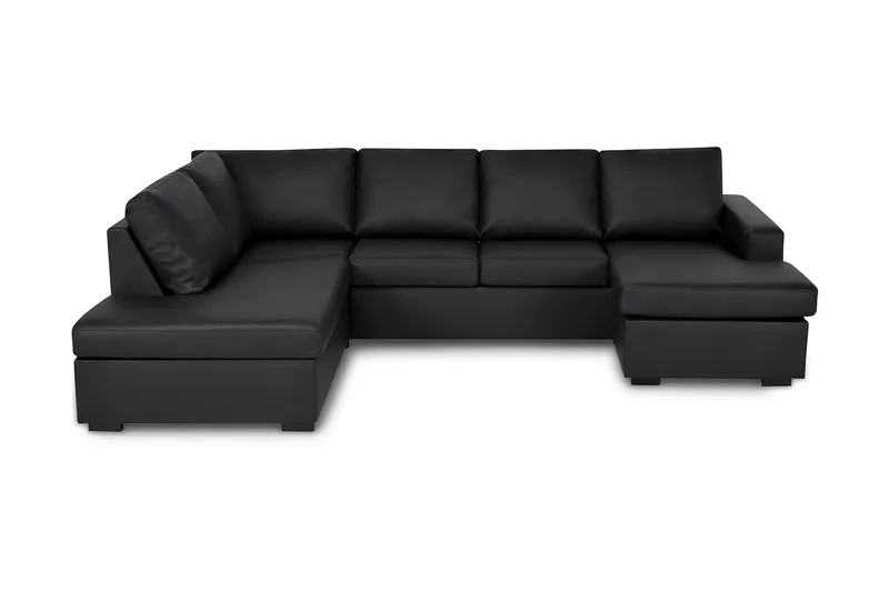Crazy 4-personers Venstrevendt U-formet Large Sofa med Chaiselong i Kunstlæder, Sort