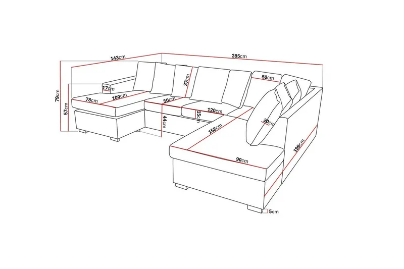 Crazy 4-personers Højrevendt U-formet Large Sofa med Divan og Chaiselong i Stof inkl. Kuvertpuder - Grå - Møbler - Sofaer - U Sofa
