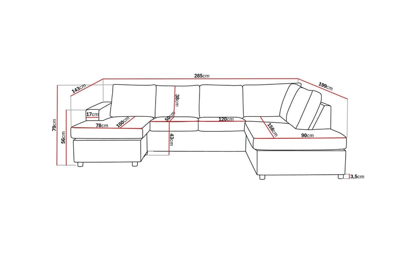Crazy 4-personers Højrevendt U-formet Large Sofa med Chaiselong i Stof - Antracit - M øbler - Sofaer - U Sofa