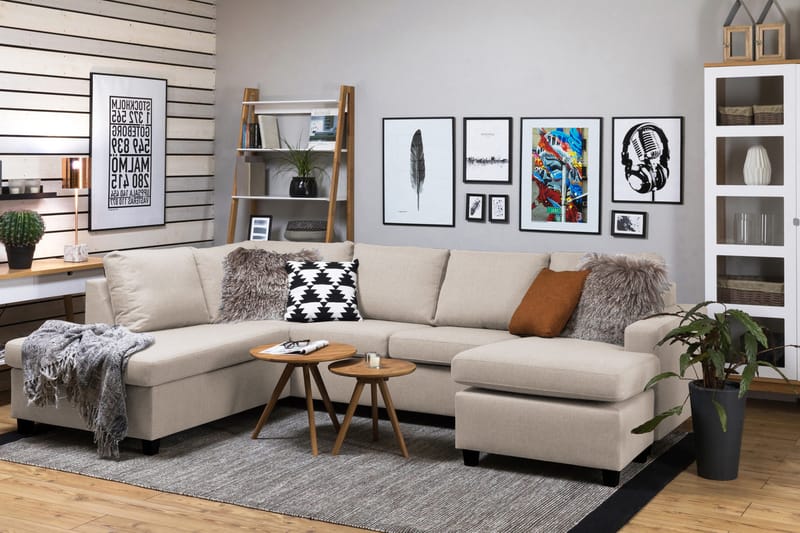 Crazy 4-personers Venstrevendt U-formet Large Sofa med Chaiselong i Stof - Beige - Møbler - Sofaer - U Sofa