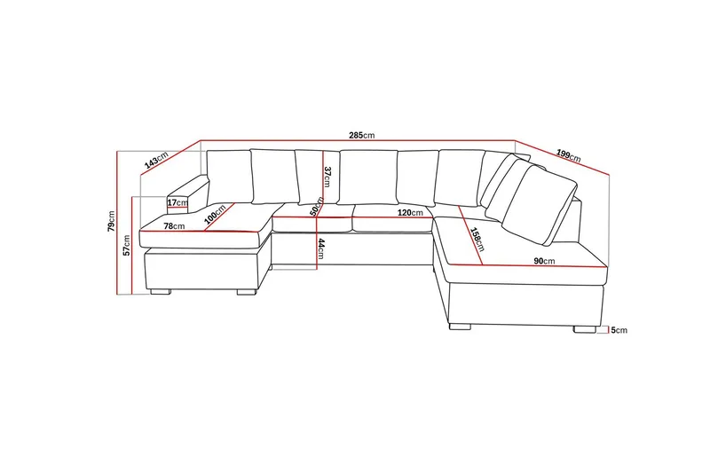 Crazy 4-personers Højrevendt U-formet Large Sofa med Divan og Chaiselong i Stof inkl. Kuvertpuder - Grå - Møbler - Sofaer - U Sofa