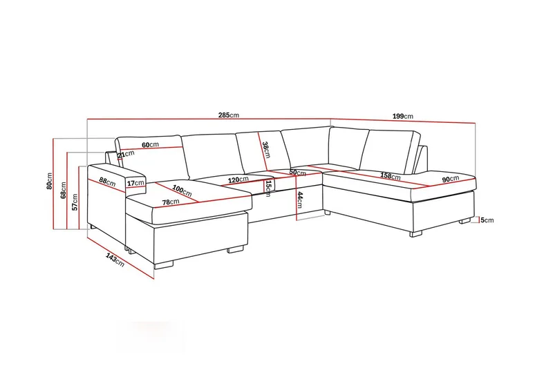 Crazy 4-personers Højrevendt U-formet Large Sofa med Chaiselong i Kunstlæder - Sort - Møbler - Sofaer - U Sofa