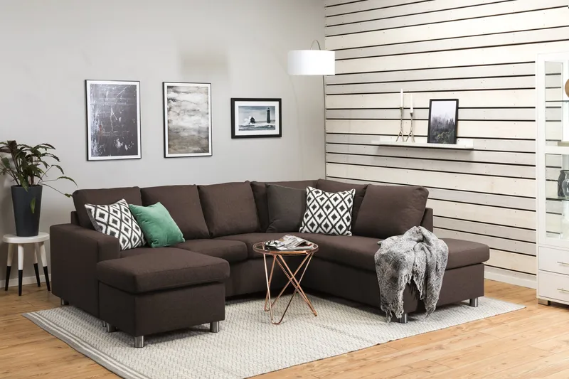 Crazy 4-personers Højrevendt U-formet Small Sofa med Chaiselong i Stof - Brun - Møbler - Sofaer - U Sofa