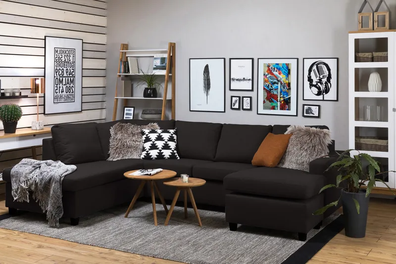 Crazy 4-personers Venstrevendt U-formet Large Sofa med Chaiselong i Stof - Mørkegrå - Møbler - Sofaer - U Sofa