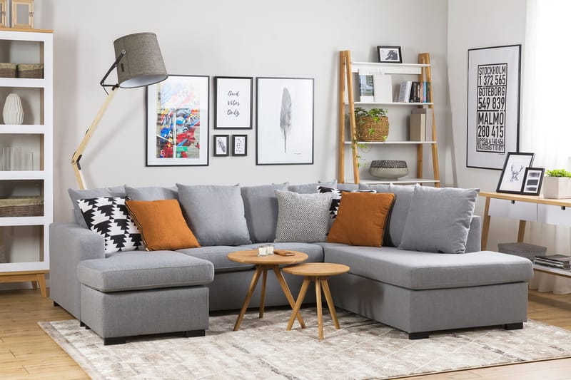 Crazy 4-personers Højrevendt U-formet Small Sofa med Divan og Chaiselong i Stof inkl. Kuvertpuder - Grå - Møbler - Sofaer - U Sofa