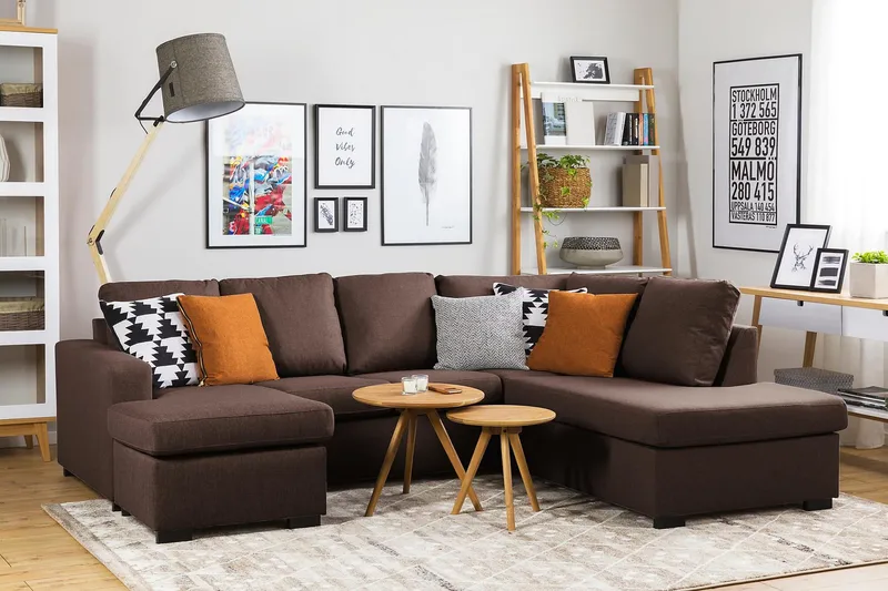 Crazy 4-personers Venstrevendt U-formet Large Sofa med Chaiselong i Stof - Brun - Møbler - Sofaer - U Sofa