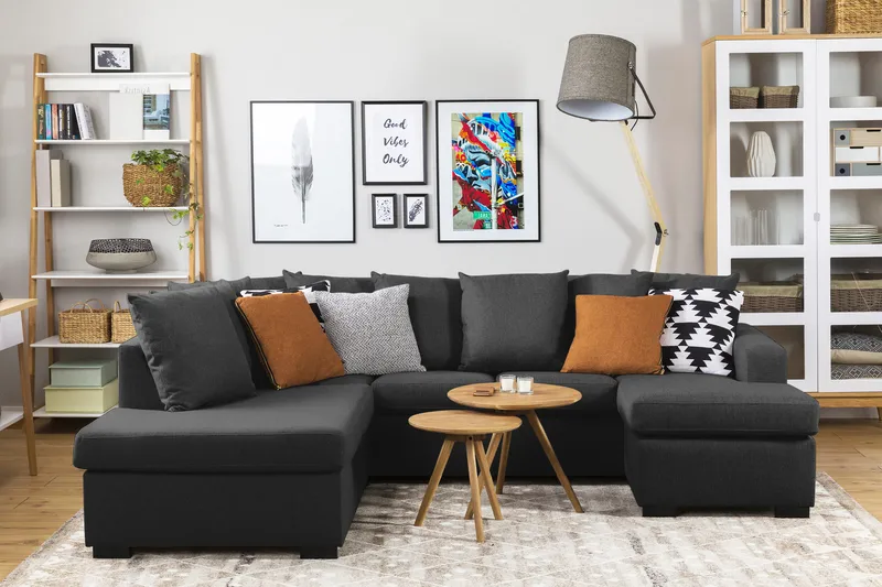 Crazy 4-personers Venstrevendt U-formet Small Sofa med Divan og Chaiselong i Stof inkl. Kuvertpuder - Antracit - Møbler - Sofaer - U Sofa