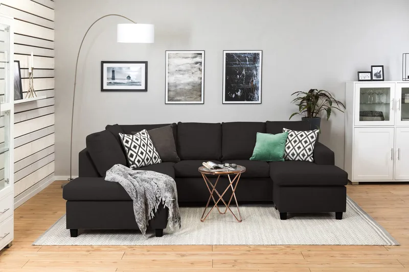 Crazy 4-personers Venstrevendt U-formet Large Sofa med Chaiselong i Stof - Antracit - Møbler - Sofaer - U Sofa