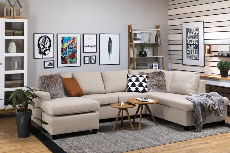 Crazy 4-personers Højrevendt U-formet Large Sofa med Chaiselong i Stof - Beige - Møbler - Sofaer - U Sofa