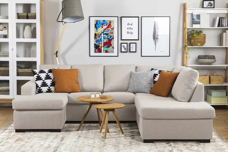 Crazy 4-personers Højrevendt U-formet Small Sofa med Chaiselong i Stof - Beige - Møbler - Sofaer - U Sofa