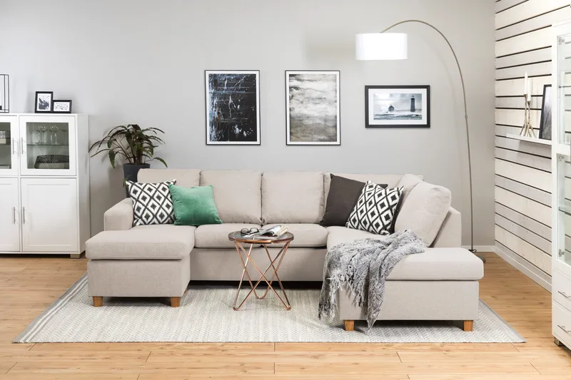 Crazy 4-personers Højrevendt U-formet Small Sofa med Chaiselong i Stof - Beige - Møbler - Sofaer - U Sofa