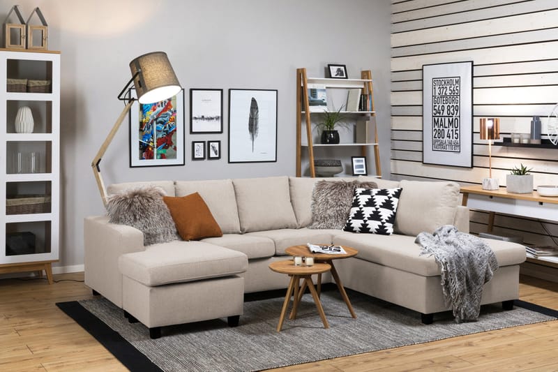 Crazy 4-personers Højrevendt U-formet Small Sofa med Chaiselong i Stof - Beige - Møbler - Sofaer - U Sofa