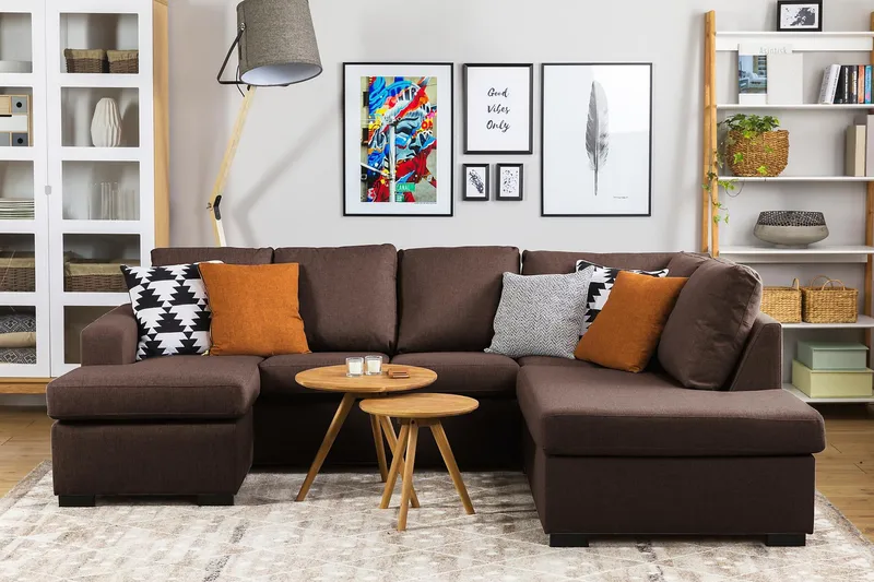 Crazy 4-personers Venstrevendt U-formet Large Sofa med Chaiselong i Stof - Brun - Møbler - Sofaer - U Sofa