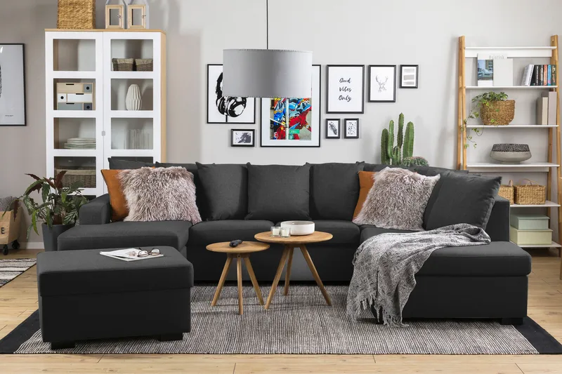 Crazy 4-personers Højrevendt U-formet Large Sofa med Divan og Chaiselong i Stof inkl. Kuvertpuder - Antracit - Møbler - Sofaer - U Sofa