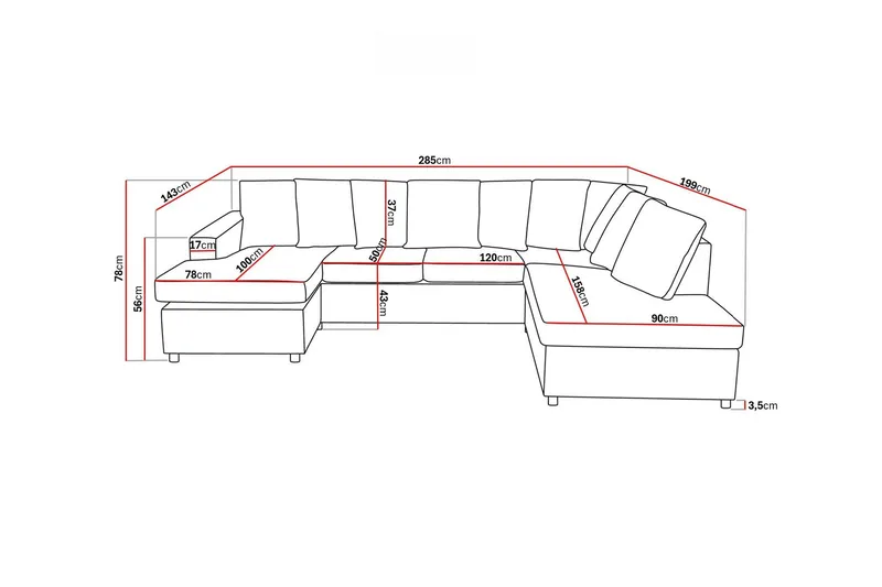 Crazy 4-personers Højrevendt U-formet Large Sofa med Divan og Chaiselong i Stof inkl. Kuvertpuder - Antracit - Møbler - Sofaer - U Sofa