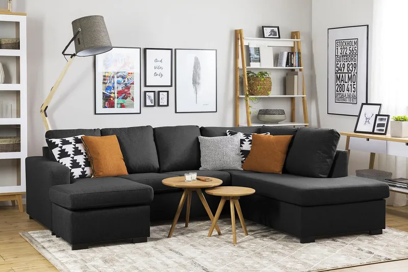 Crazy 4-personers Venstrevendt U-formet Large Sofa med Chaiselong i Stof - Antracit - Møbler - Sofaer - U Sofa