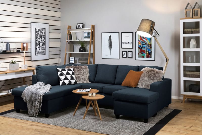 Crazy 4-personers Venstrevendt U-formet Large Sofa med Chaiselong i Stof - Blå - Møbler - Sofaer - U Sofa