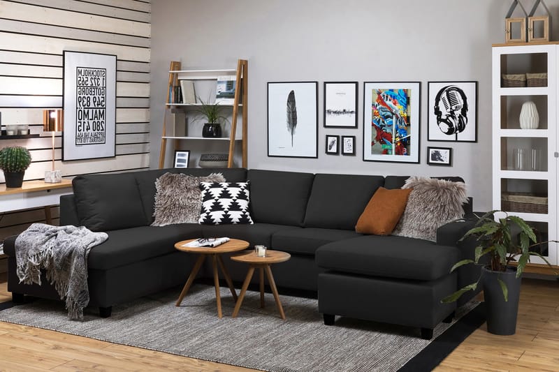 Crazy 4-personers Venstrevendt U-formet Large Sofa med Chaiselong i Stof - Antracit - Møbler - Sofaer - U Sofa