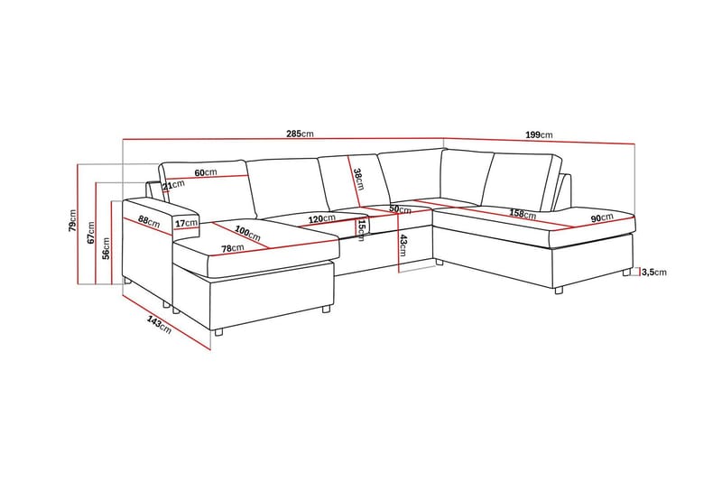 Crazy 4-personers Højrevendt U-formet Large Sofa med Chaiselong i Stof - Antracit - Møbler - Sofaer - U Sofa
