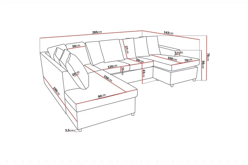 Crazy 4-personers Venstrevendt U-formet Large Sofa med Divan og Chaiselong i Stof inkl. Kuvertpuder - Antracit - Møbler - Sofaer - U Sofa