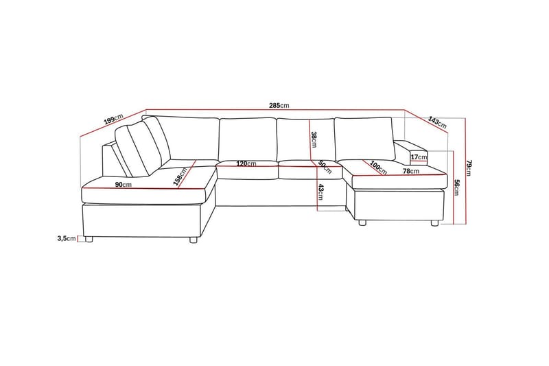 Crazy 4-personers Venstrevendt U-formet Large Sofa med Chaiselong i Stof - Antracit - Møbler - Sofaer - U Sofa