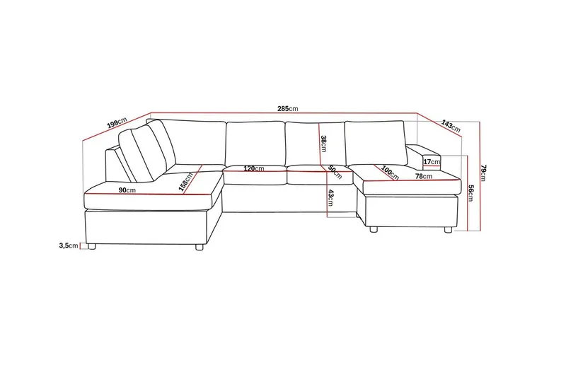 Crazy 4-personers Venstrevendt U-formet Large Sofa med Chaiselong i Stof - Antracit - Møbler - Sofaer - U Sofa