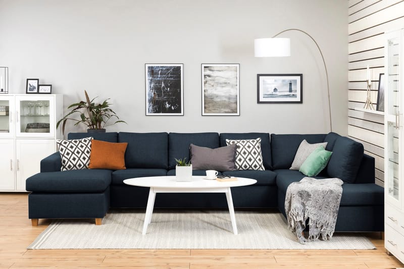 Crazy 5-personers Højrevendt U-formet X-Large Sofa med Chaiselong i Stof - Blå - Møbler - Sofaer - U Sofa