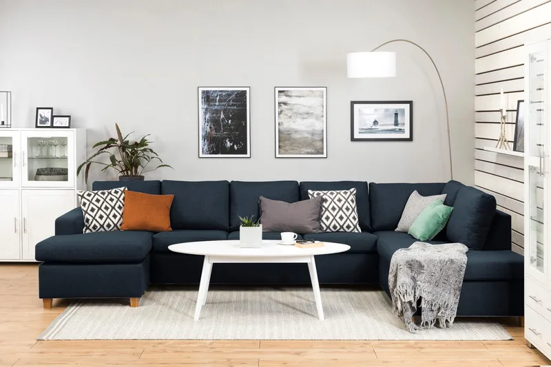 Crazy 5-personers Højrevendt U-formet X-Large Sofa med Chaiselong i Stof - Blå - Møbler - Sofaer - U Sofa