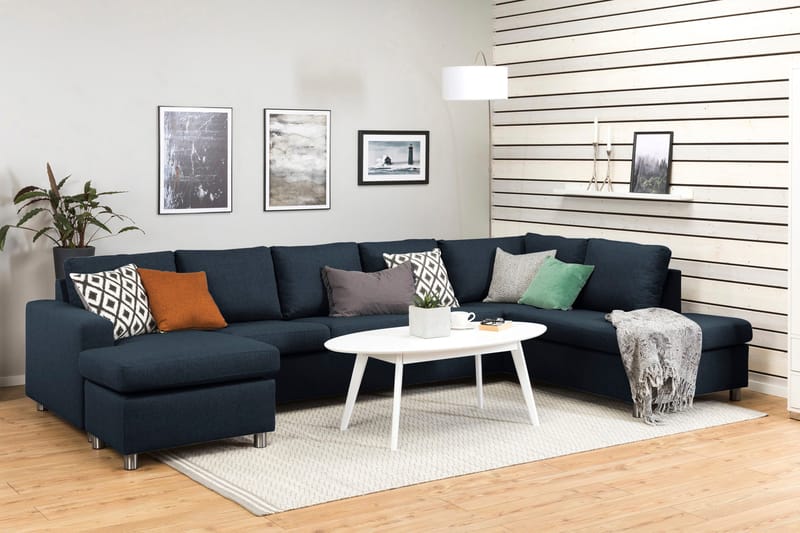 Crazy 5-personers Højrevendt U-formet X-Large Sofa med Chaiselong i Stof - Blå - Møbler - Sofaer - U Sofa