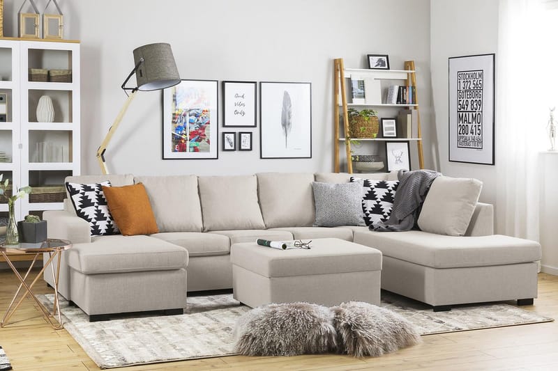 Crazy 5-personers Højrevendt U-formet X-Large Sofa med Chaiselong i Stof - Beige - Møbler - Sofaer - U Sofa