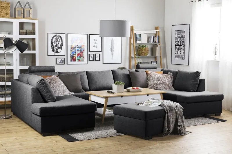 Crazy 5-personers U-formet Sofa med dobbeltchaiselong i Stof - Mørkegrå - Møbler - Sofaer - U Sofa