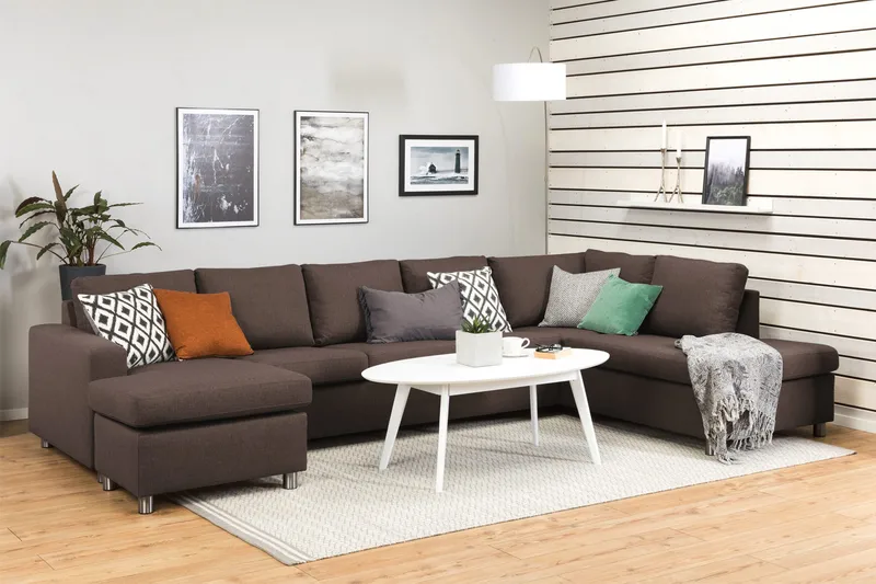 Crazy 5-personers Højrevendt U-formet X-Large Sofa med Chaiselong i Stof - Brun - Møbler - Sofaer - U Sofa