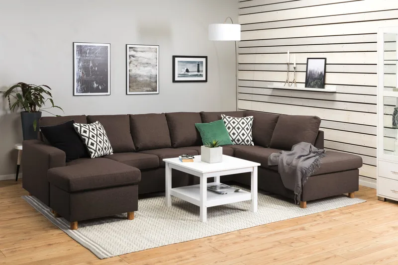 Crazy 5-personers Højrevendt U-formet X-Large Sofa med Chaiselong i Stof - Brun - Møbler - Sofaer - U Sofa