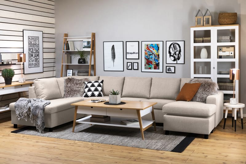 Crazy 5-personers Venstrevendt U-formet X-Large Sofa med Chaiselong i Stof - Beige - Møbler - Sofaer - U Sofa