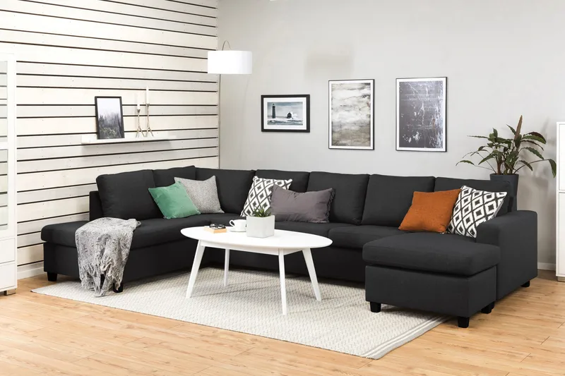 Crazy 5-personers Venstrevendt U-formet X-Large Sofa med Chaiselong i Stof - Antracit - Møbler - Sofaer - U Sofa