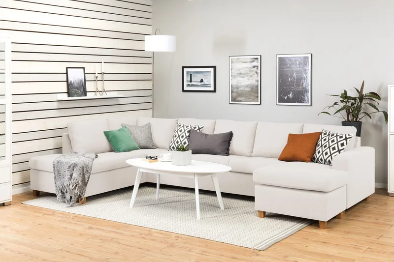 Crazy 5-personers Venstrevendt U-formet X-Large Sofa med Chaiselong i Stof - Beige - Møbler - Sofaer - U Sofa