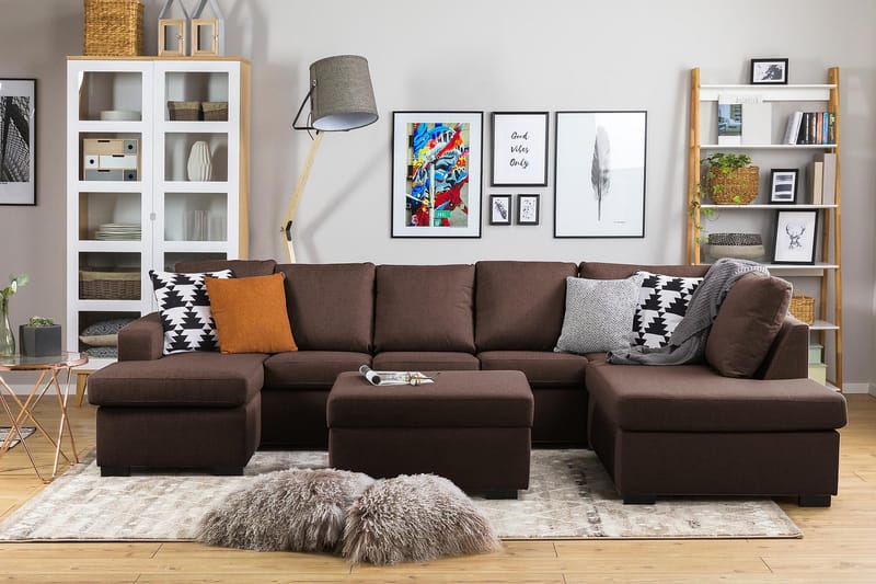 Crazy 5-personers Højrevendt U-formet X-Large Sofa med Chaiselong i Stof - Brun - Møbler - Sofaer - U Sofa