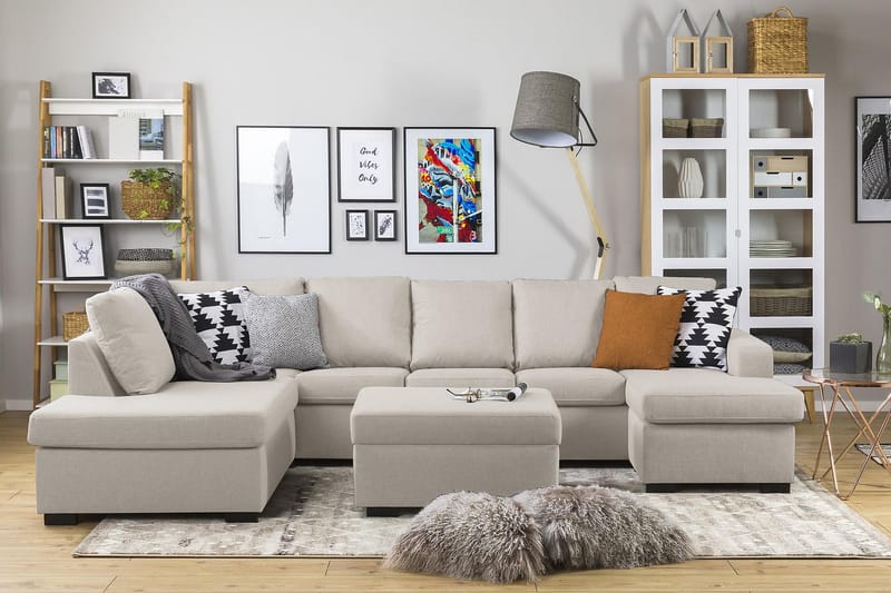 Crazy 5-personers Venstrevendt U-formet Sofa med Chaiselong i Stof - Beige - Møbler - Sofaer - U Sofa