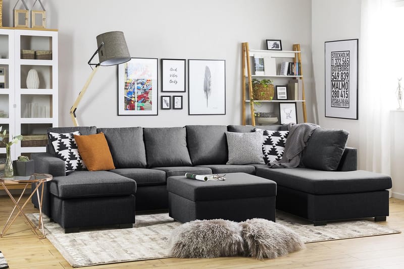 Crazy 5-personers Højrevendt U-formet X-Large Sofa med Chaiselong i Stof - Mørkegrå - Møbler - Sofaer - U Sofa