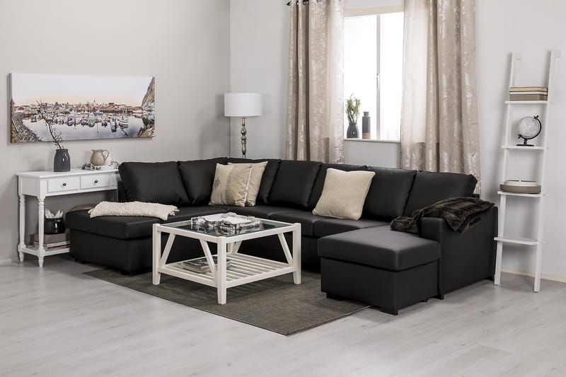 Crazy 5-personers Venstrevendt U-formet Sofa med Chaiselong i Kunstlæder - Sort - Møbler - Sofaer - U Sofa