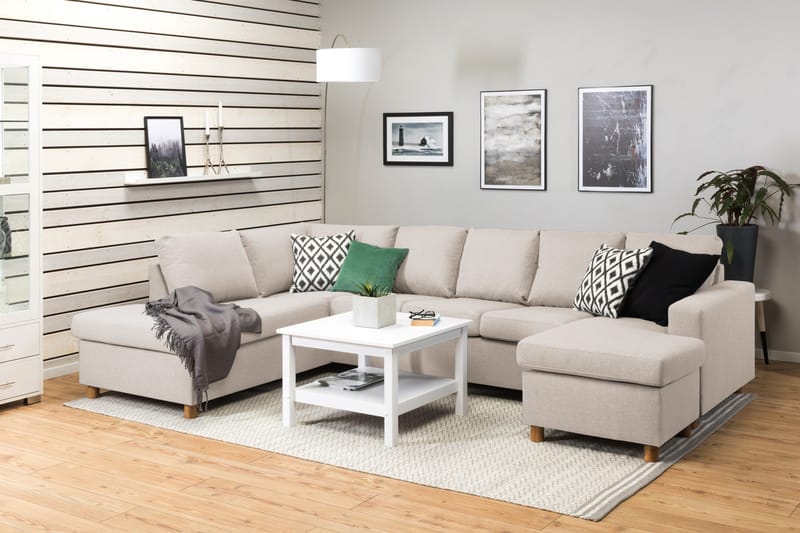 Crazy 5-personers Venstrevendt U-formet Sofa med Chaiselong i Stof - Beige - Møbler - Sofaer - U Sofa