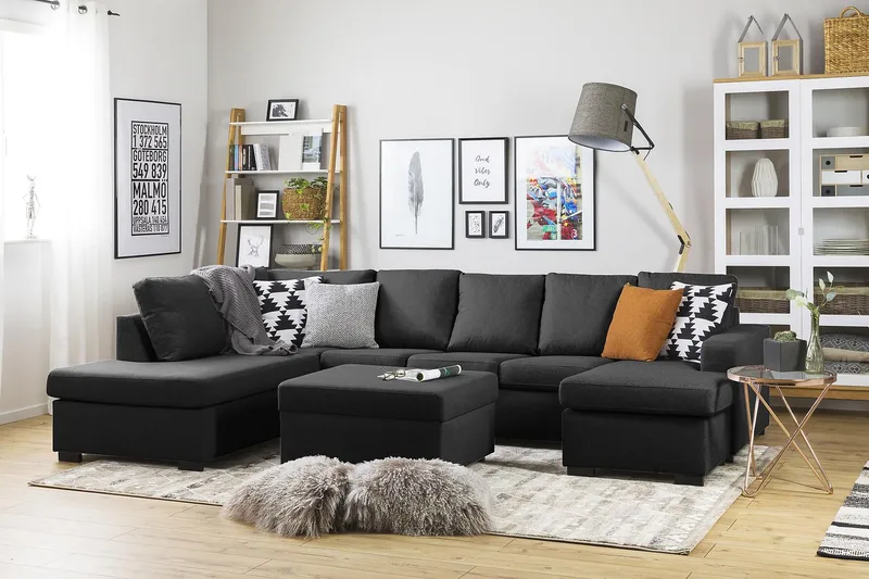Crazy 5-personers Venstrevendt U-formet Sofa med Chaiselong i Stof - Antracit - Møbler - Sofaer - U Sofa