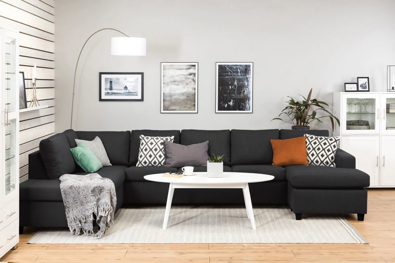 Crazy 5-personers Venstrevendt U-formet X-Large Sofa med Chaiselong i Stof - Antracit - Møbler - Sofaer - U Sofa